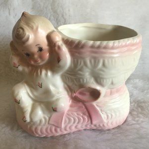 Vintage Nursery Vase Planter  Pretty Baby Girl on Bootie